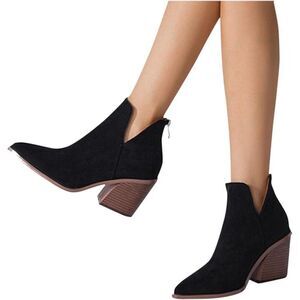 Women's black Short Heel 7.5 Chelsea Ankle Boots  Chunky Low Heeled Dressy Weste